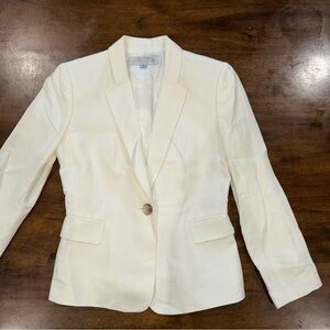 Tahari ASL Off White Ivory Linen Blend Single Button Jacket Blazer Petite 2P